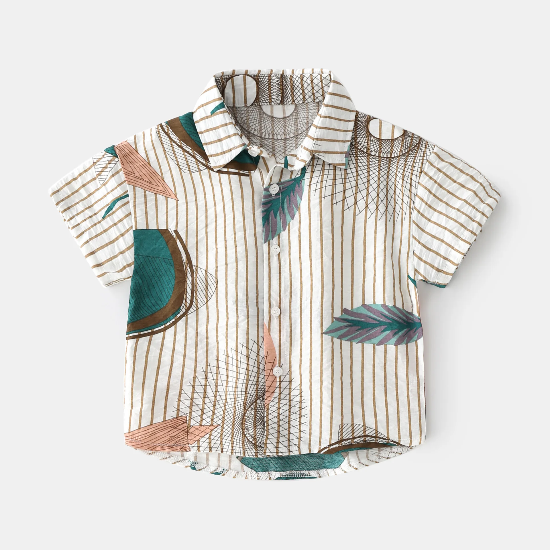 Summer Boys' Short-Sleeved Shirts Soft And Comfortable Lapel Children'S Shirts Clothing 2021  Abstract Trend Baby Kids Top