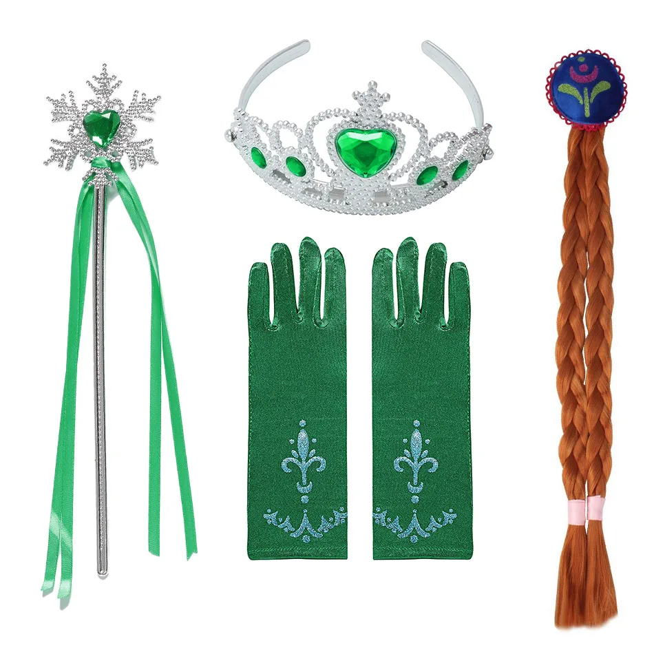 New Halloween Party Cosplay Costume Accessories Girls Anna Elsa Wig Braid Princess Crown Gloves Magic Wand Necklace Jewelry Set