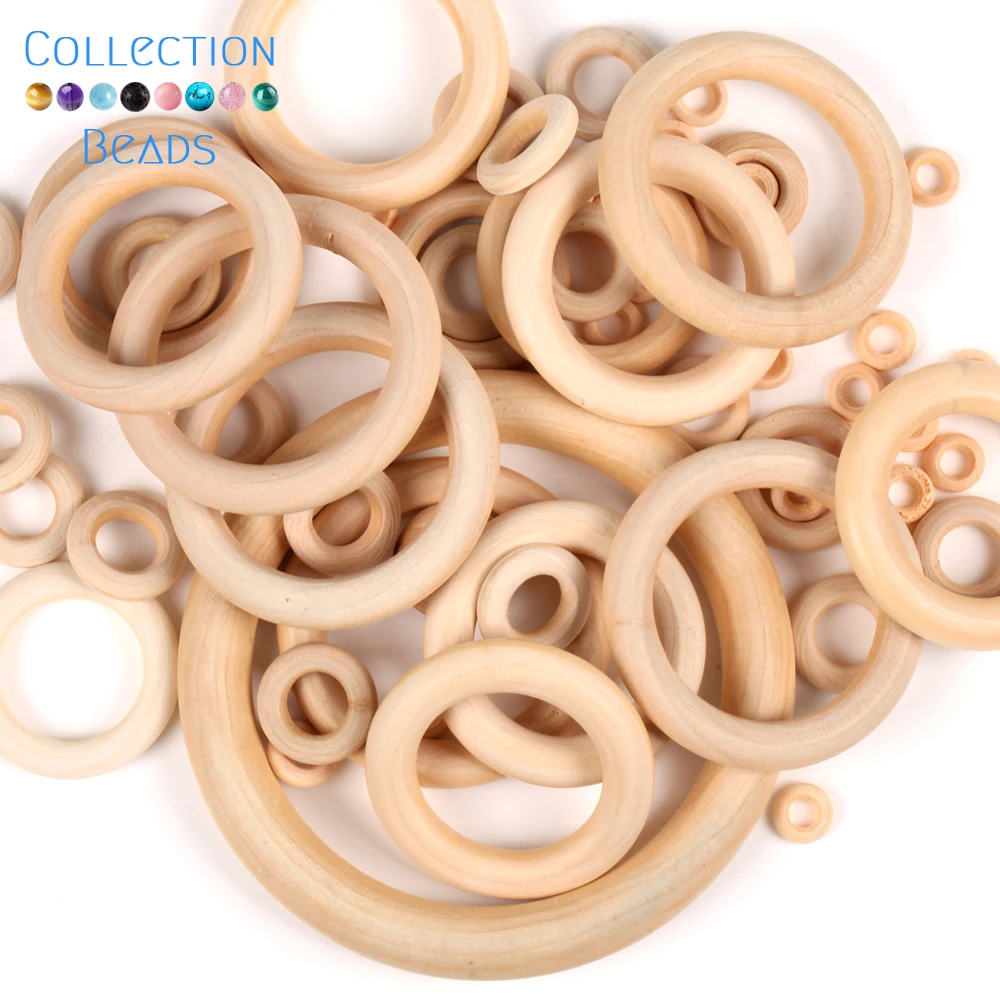 12.5-125mm Natural Wood Circle DIY Crafts Teething Ring Teether Toy Wooden Beads For Jewelry Making Accessories