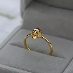Gothic Skull Ring for Women Gold Color Retro Thin Edge Stainless Steel Punk Hip Hop Aesthetic Waterproof Jewelry Dropshipping