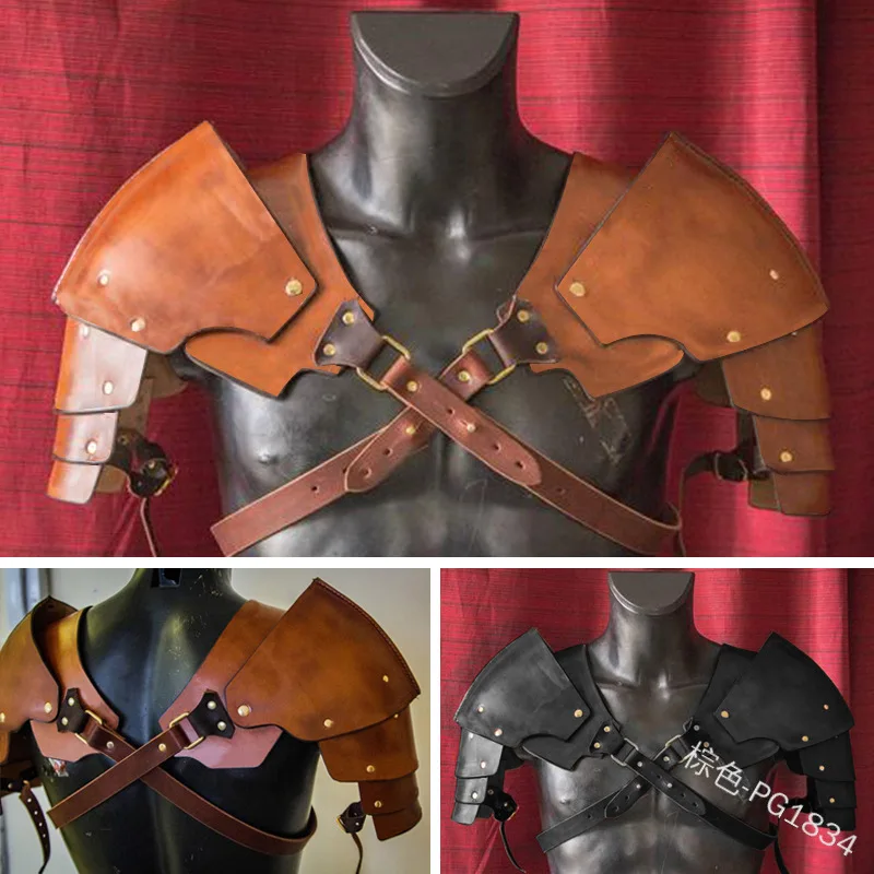 Middeleeuwse Viking Piraat Cosplay Pu Lederen Schouderpantser Bandjes Verstelbare Halloween Rekwisieten Feest Hoogwaardige Accessoires