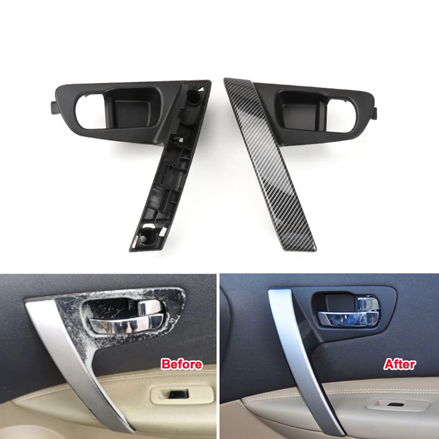 Car Inner Handle Interior Door Panel Pull Trim Cover Black Silver Carbon Fiber Left Right For Nissan Qashqai 2008-2015