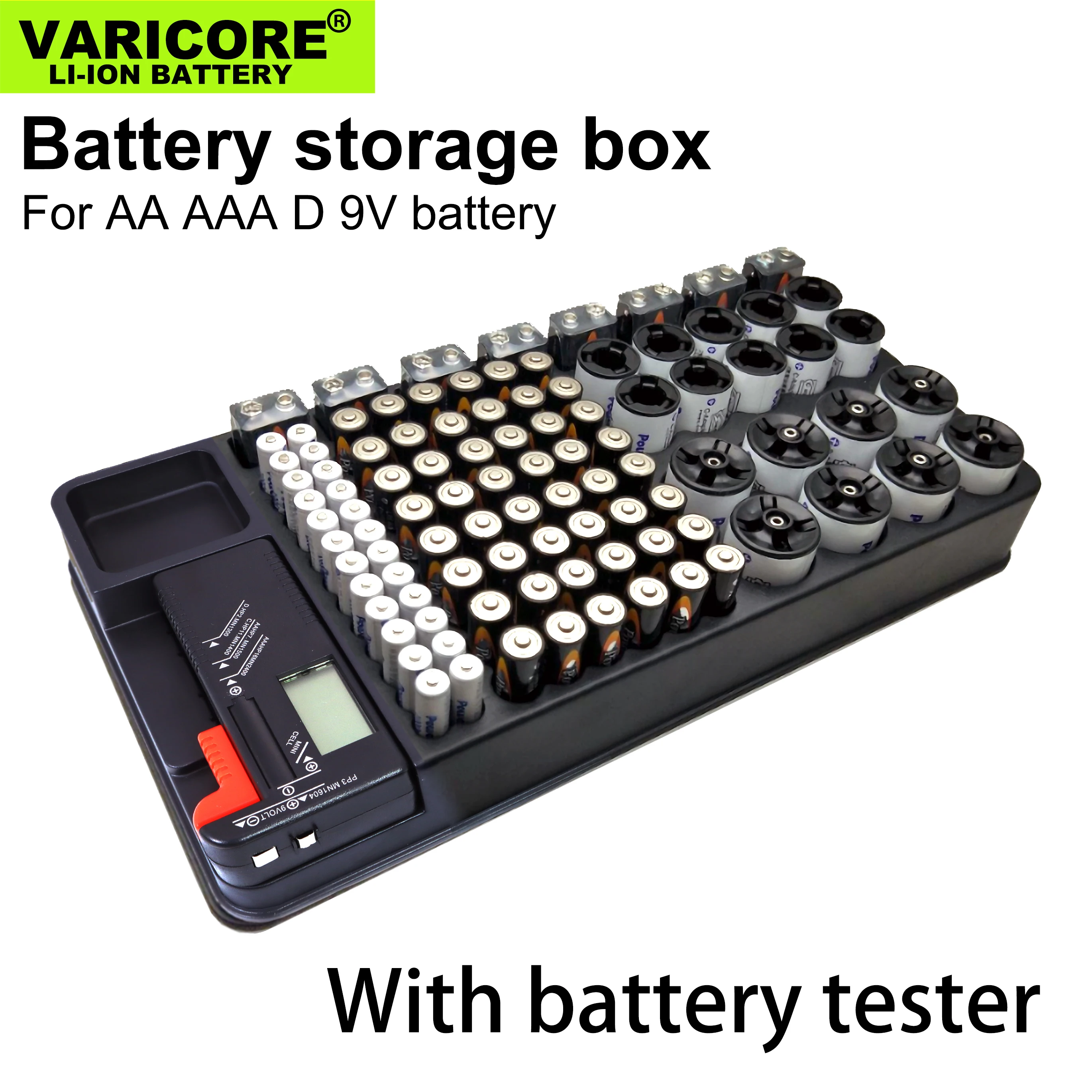 

Battery Storage Box Holder Case/Organizer/Container AA AAA C D and 9V battery with Test voltage meter