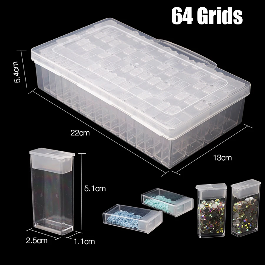 64/56/28 Cells Plastic Storage Box Stickers Sets For Diamond Painting Accessories Tools Bead Tray Plate Case Container Organizer