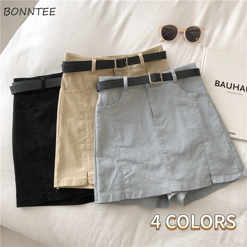 Mini Skirts Women England Solid Office Lady Summer Fashion High Waist A-line Pocket Females 4 Colors Casual Korean Style Slit