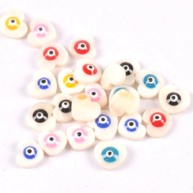 10pcs Devil's eye Natural Shell Loose Beads Color Mother of Pearl heart bead for jewelry making DIY TRS0363