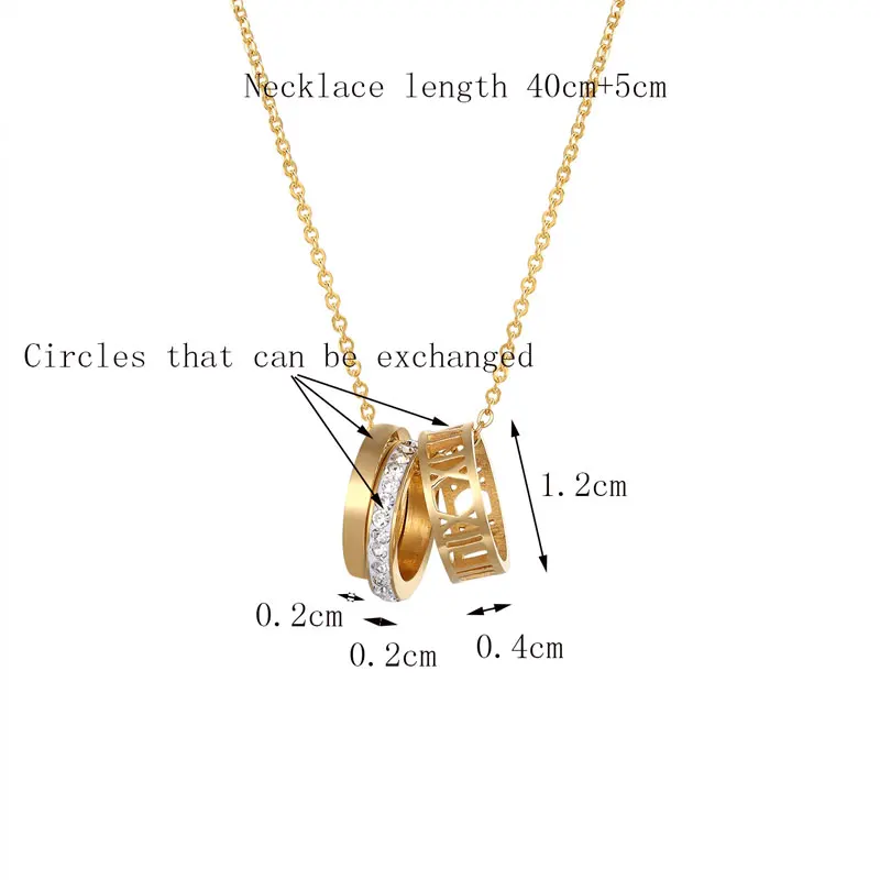 Berühmte Marke Drei Kreise Volle Zirkon Hohl Römische Zahl Anhänger Halskette Edelstahl Schmuck Halskette Frauen Party Geschenk – Detail 2
