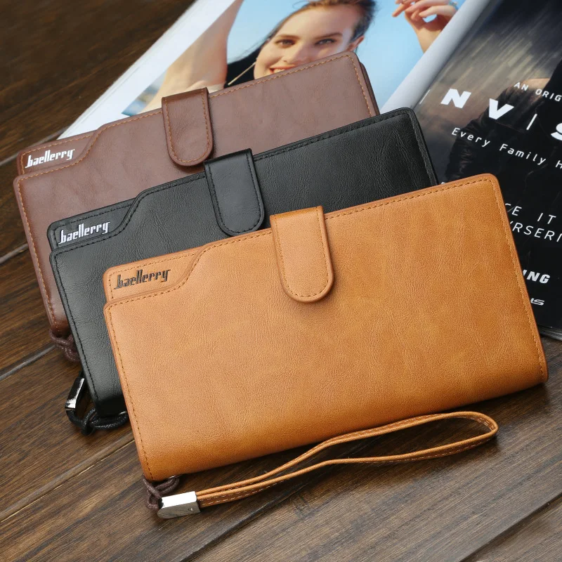 

Men's Long PU Leather Wallets Vintage Cellphone Clutch Multi-functional Purse Card Coin Holder for Business 7-5