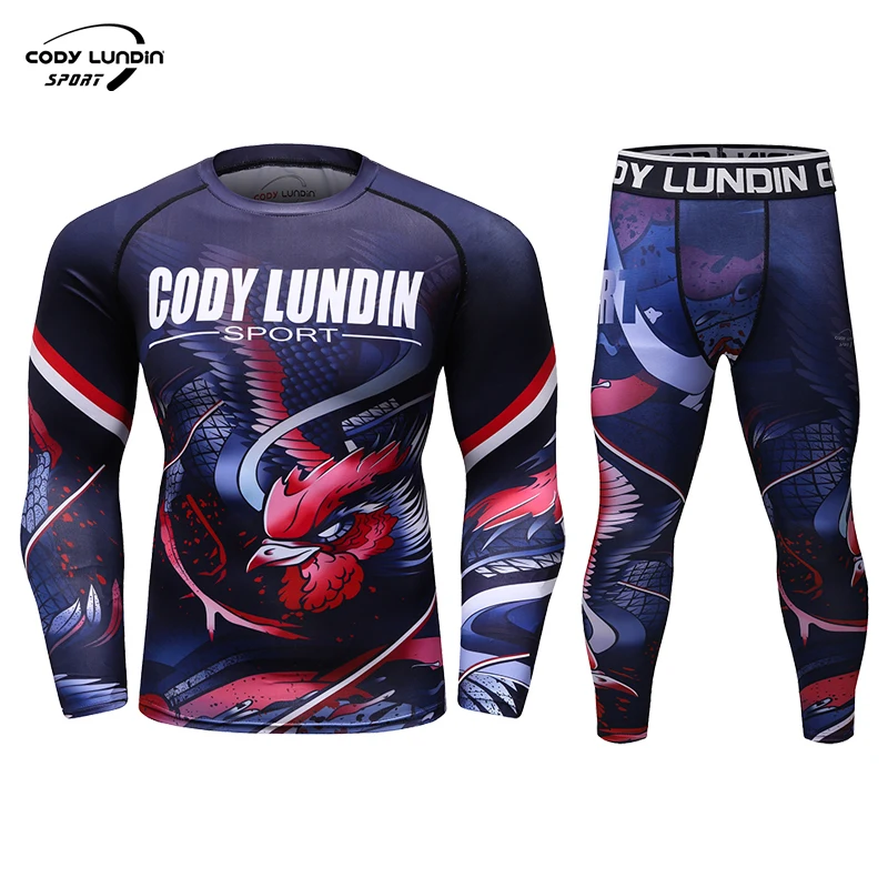 Cody Men\'s 3D Printed Jiu Jitsu BJJ Rashguard Set Tracksuit Running Sportswear Leggings Male Compression Grappling MMA Clothes