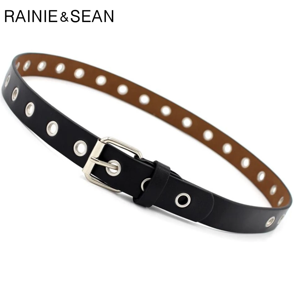 RAINIE SEAN Female Belt Buckles Leather Belts For Women Hollow Waist Belt For Trousers White Black Burgundy Ladies Waist Belt