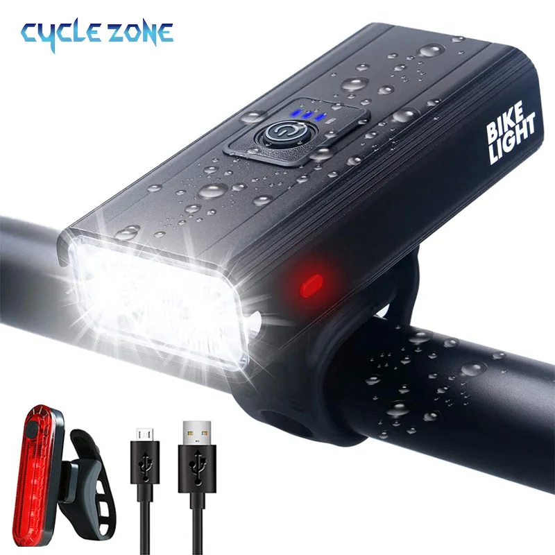 

Bike Lights Cycling Front Headlight and Back Taillight Ultra Bright USB Rechargeable Bike Light Set IPX6 Waterproof 6 Light Mode