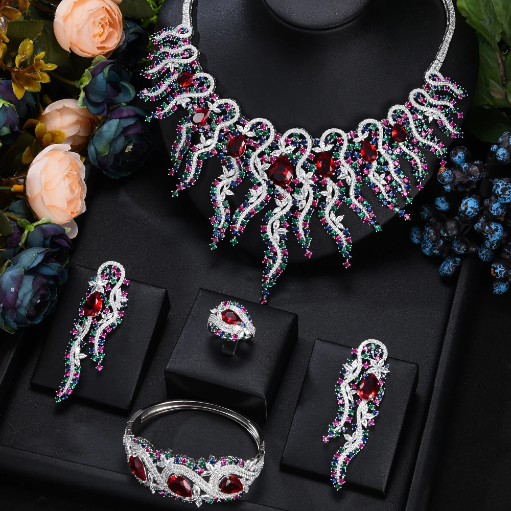 Famous Brand Blue CZ Luxury dubai Jewelry Sets For Women Wedding Party Zircon Crystal Indian Bridal Jewelry Set Gift