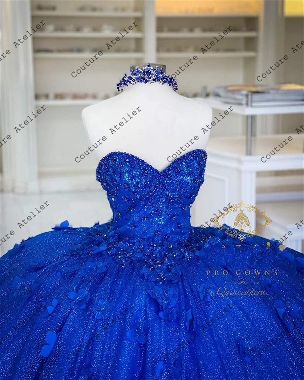 Royal Blue 3D Bloemen Baljurk Quinceanera Jurken Formele Prom Graduation Gowns Lace Up Zoete 15 Jurk Vestidos De 15 años