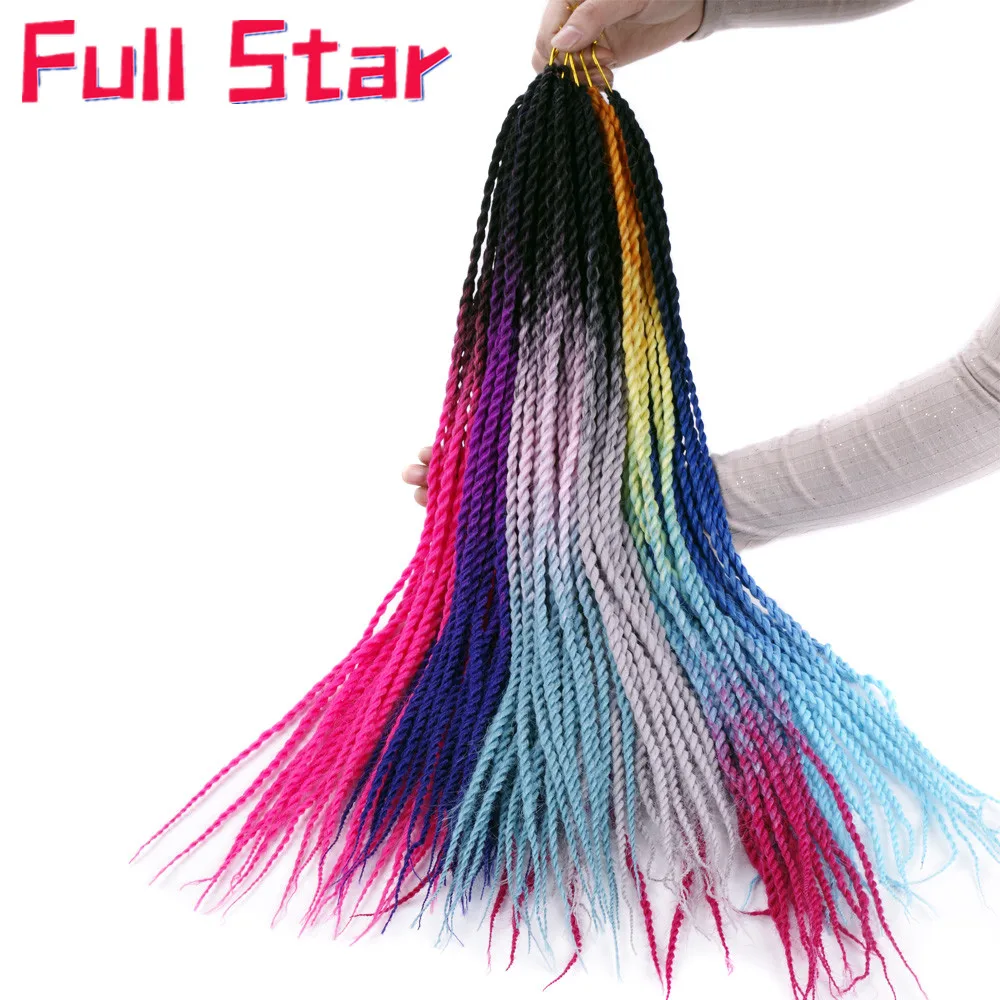 Full star-extensiones de cabello sintético para mujer, trenzas de ganchillo con degradado senegalés de 24 pulgadas, Color negro y marrón