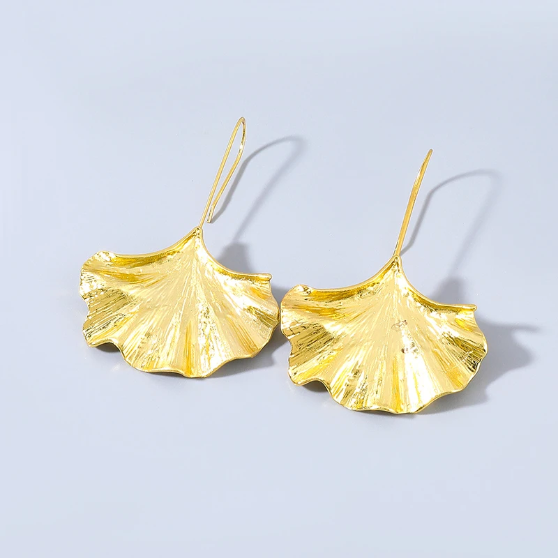 Unique Gingko Leaf Charm Drop Earrings Big Statement Geometric Earrings for Women Gold Silver Color Jewelry Pendientes Mujer