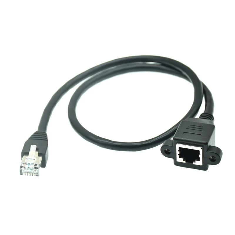 RJ45 Cable Male to Female Screw Panel Mount Ethernet LAN Network 8 Pin 90 Degree Right Angle Extension Cable 0.3m-1M