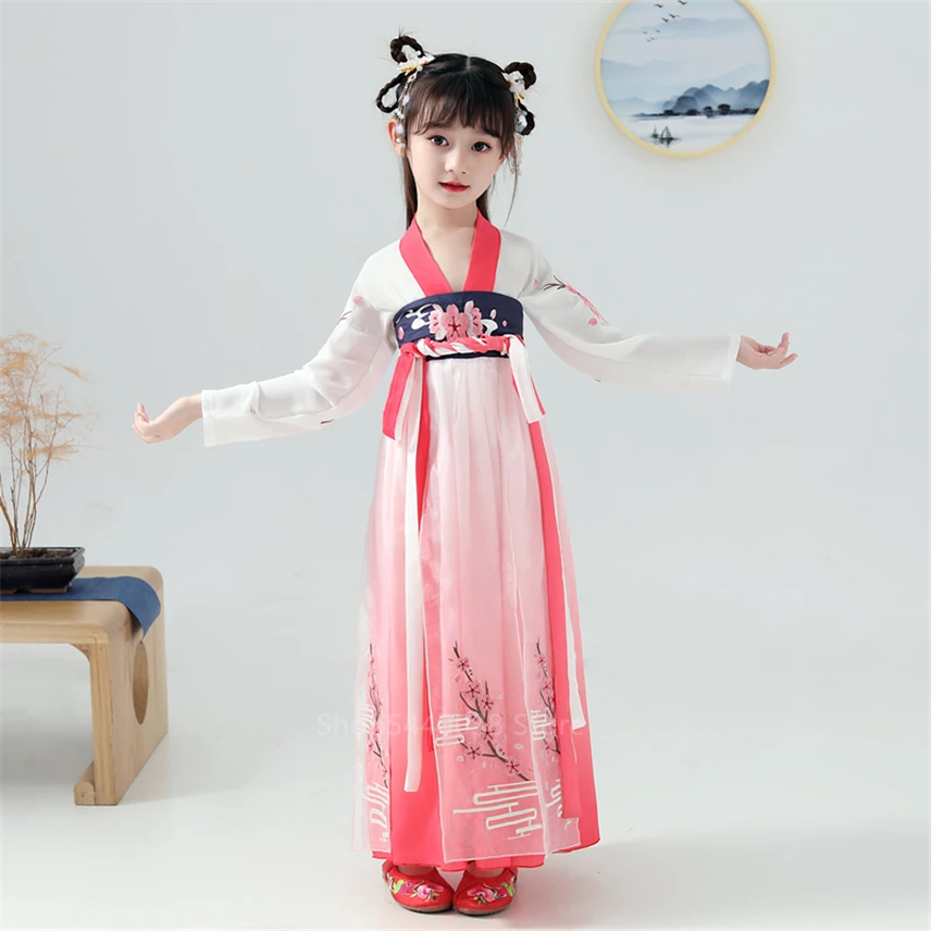 Meisjes Chinese Hanfu Traditionele Nieuwe Jaar Lente Festival Outfit Oude Dans Stage Performance Hof Prinses Fee Jurk