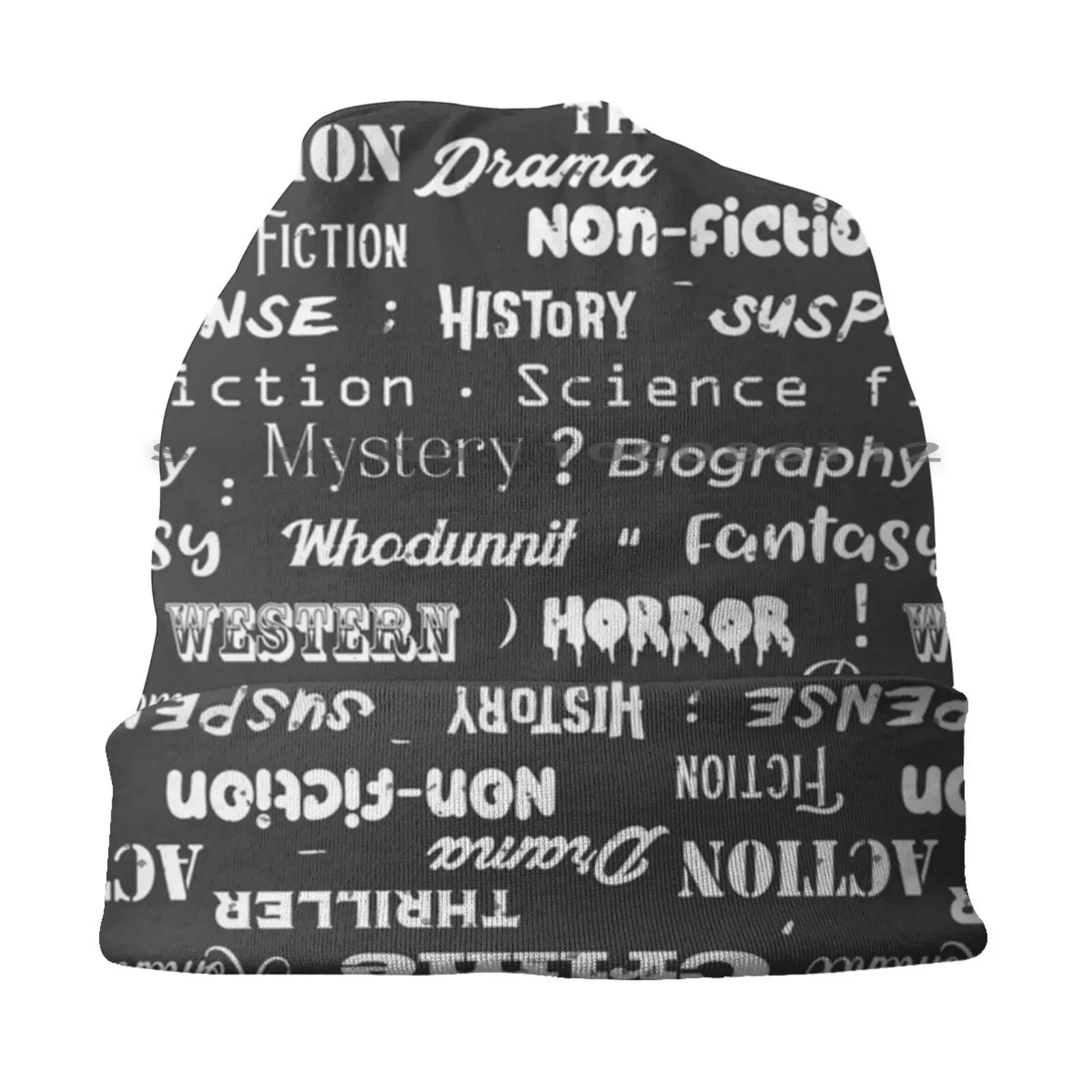 Book Genres Typographic Print Beanies Knit Hat Book Genres Typography Bookworm Club Reading Avid Reader Library Librarian