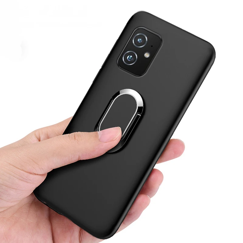 Cover For Asus ZenFone 8 ZS590KS 8GB 128GB Case 5.92 Inch Red Blue Black Classic Finger Ring 360 Degree Rotation Soft Silicone