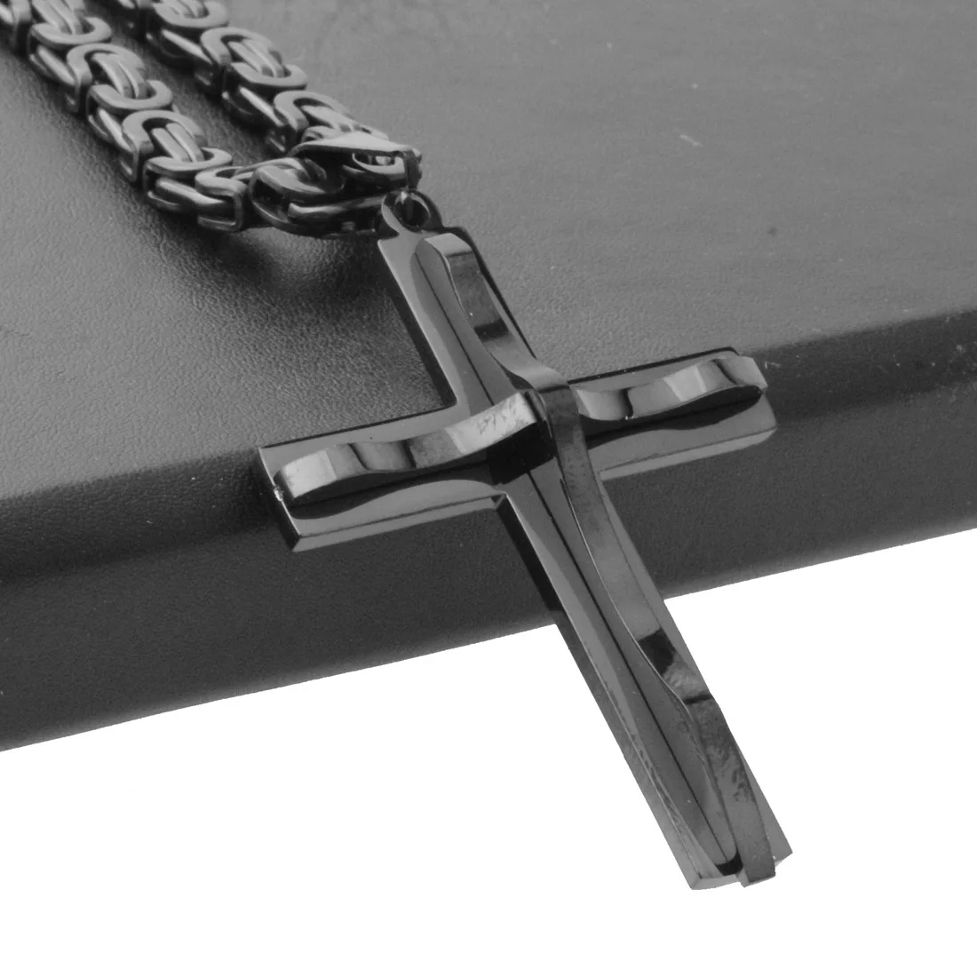 6mm Wide Link Byzantine Chain Choker Necklace for Father Gold Color Heavy Men Necklace Christian Cross Collar Jewelry