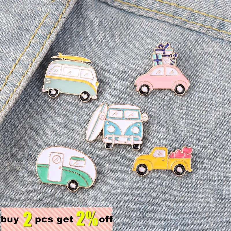 Custom Travel Bus Camper Enamel Pin Badge Cartoon Car Adventure Brooches for Kids Friend Cute Bag Clothes Lapel Pin Jewelry Gift