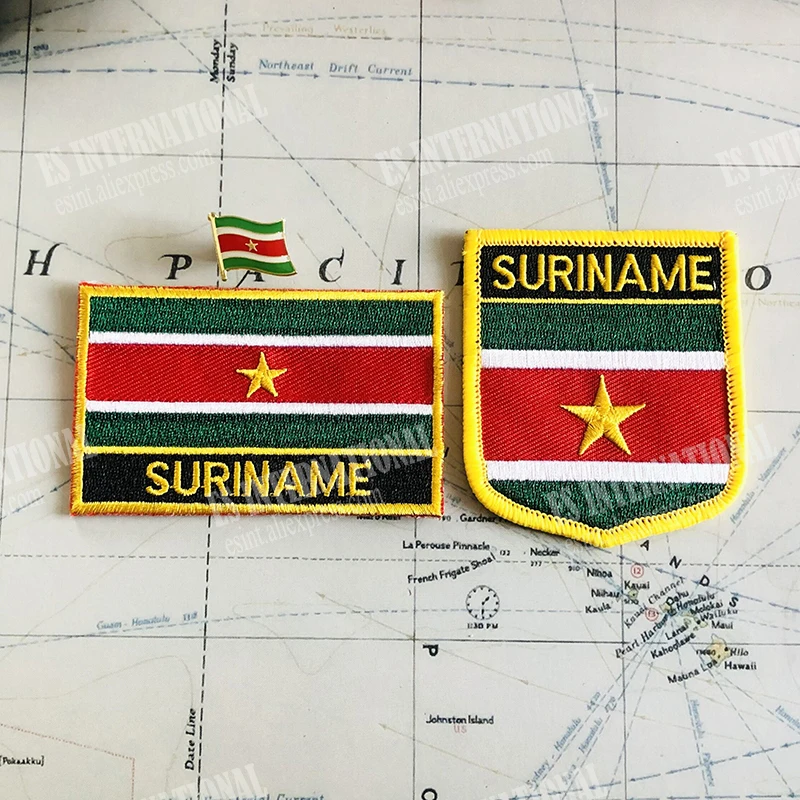 SURINAME National Flag Embroidery Patches and Metal Flag Lapel Pin SURINAME