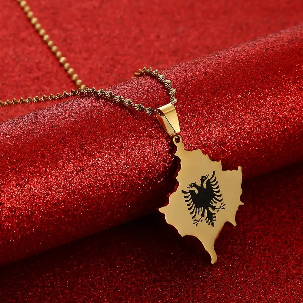 Kosovo Map Albania Eagle Pendant Necklaces for Men Women Jewelry Ethnic Gifts