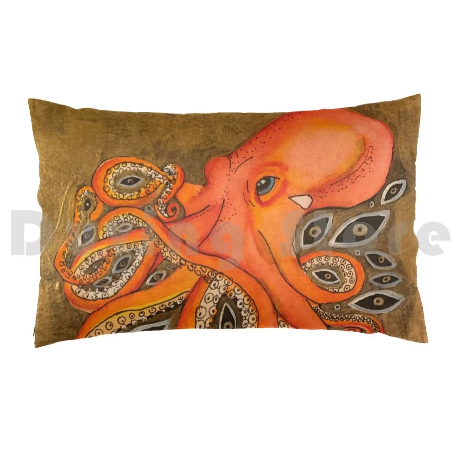 Visitor From SpacePillow case Octopi Octopus Orange Eyes Eye Gold Aquatic Watercolor Acrylic Ink