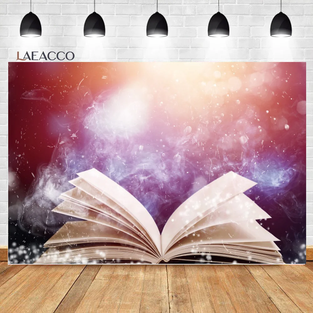 

Laeacco Magic Books Photocall Photography Backdrop Fantastic Bokeh Fairy Tale Grimoire Kids Child Portrait Customized Background