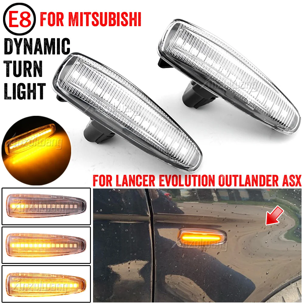 2 pieces Amber Dynamic LED Fender Side Marker Turn Signal Lights For Mistubishi Outlander Sport Mirage Sport Lancer Evolution X