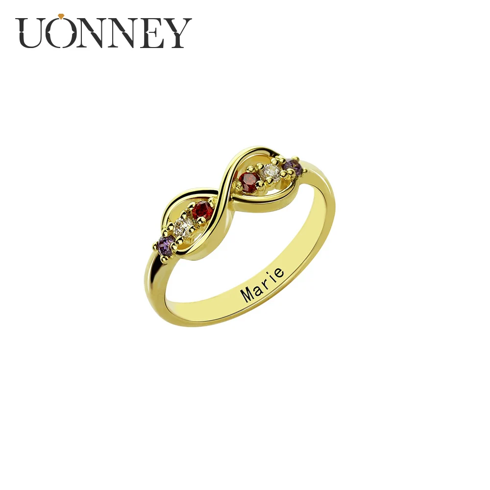 

Uonney Dropshipping Personalized 6 Stones Ring Birthstone Ring Engraving Ring Love Anniversary Jewelry Gift For MOM