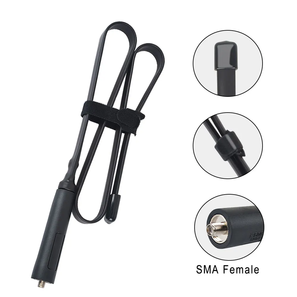 Antena dobrável de walkie talkie, vhf uhf e uhf, extensão flexível, portátil sma, antena dual band para área externa, 79cm