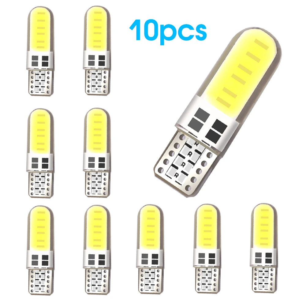 10pcs/Lot Silicone Gel COB LED Car Light 12V T10 W5W Wedge Side Parking Reading Bulb Signal Lamp Clearance Door Light 12 SMD chi