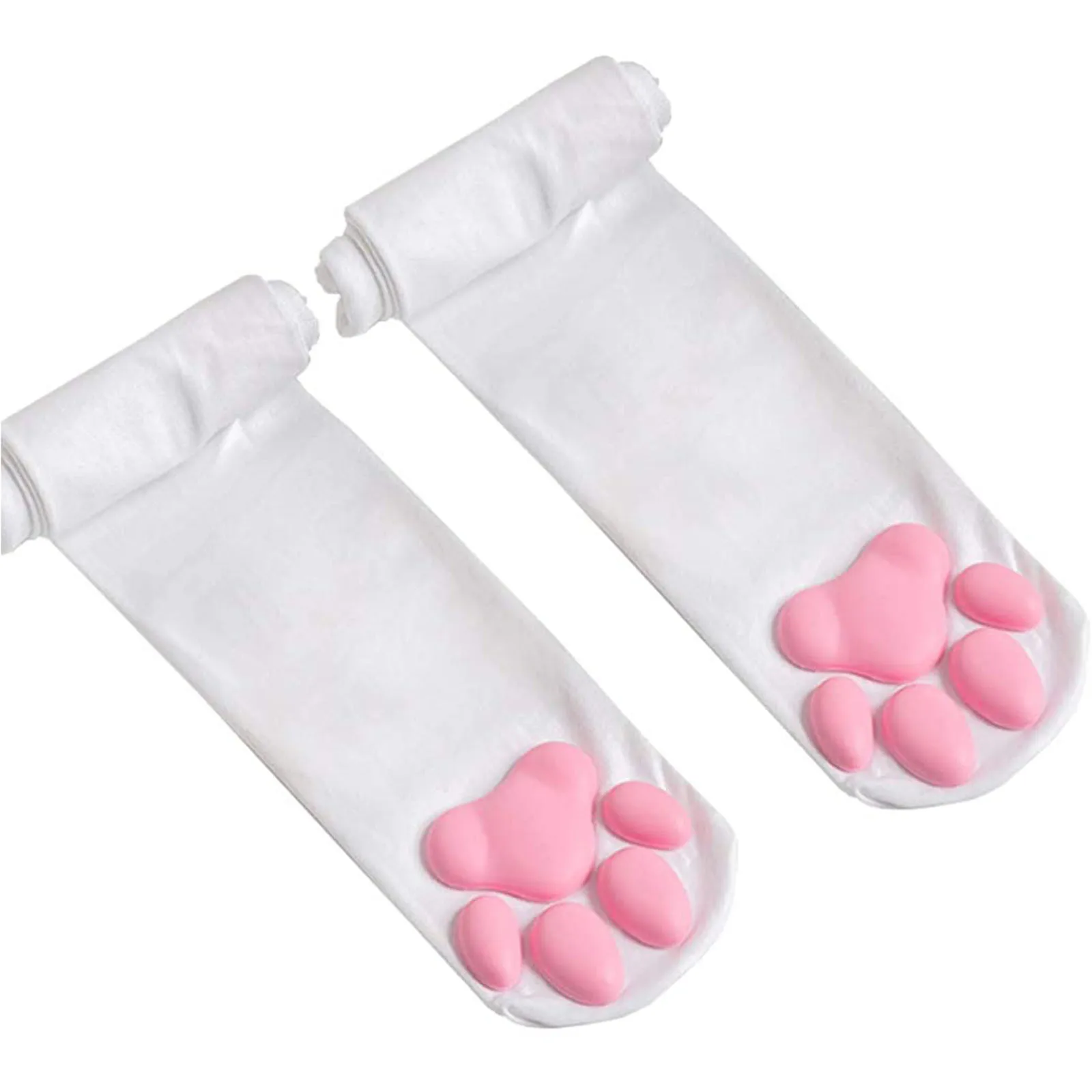 Calcetines altos hasta el muslo con pata de gato para mujeres y niñas, medias Kawaii 3D con garra de gato para Cosplay de Lolita, Pawpads