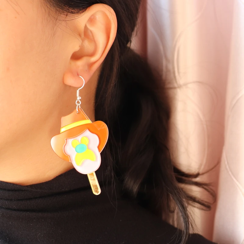 KUGUYS Cute Old Cowboy Ice Cream Drop Earrings for Women Acrylic Fashion Jewelry Novelty Accessories
