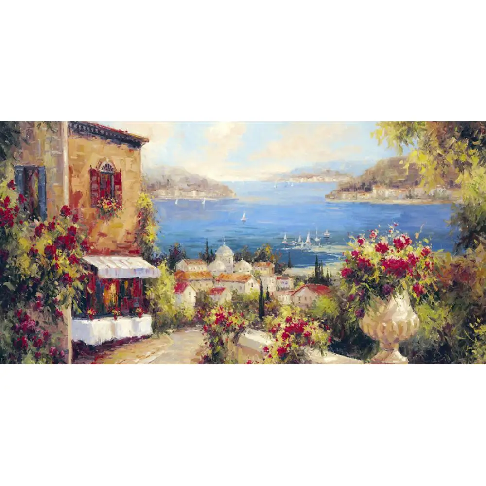 

Impressionism Canvas Art Italian Landscape Painting Garden Seascape View Handmade Modern Artwork Picture Living Room Wall Decor