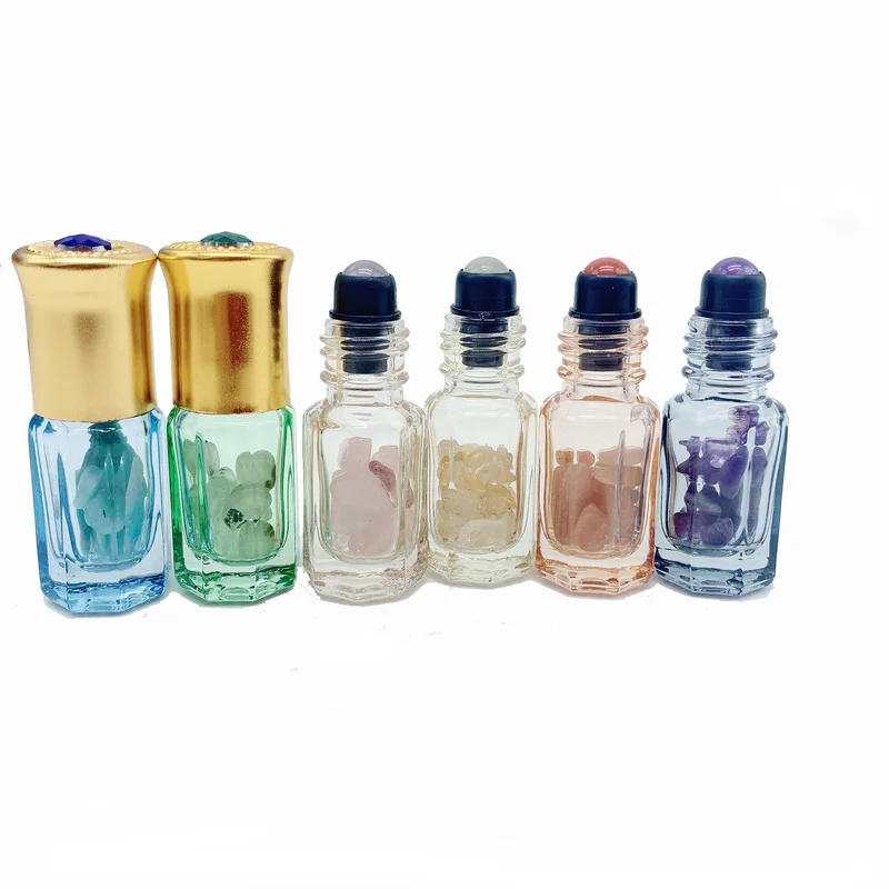 Natural Quarz Gemstone Roller Refillable Essential Oil Bottle Eye Face Roll BottlTool Amazonite Amethyst 3ml 6pcs P230