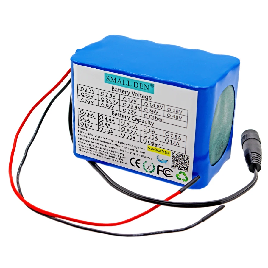 12V 10Ah large capacity 18650 lithium battery pack, LED light, bluetooth speaker battery, built-in BMS+ 12.6V 1A charger