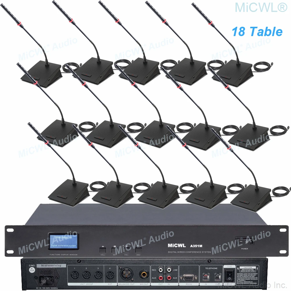 

MiCWL 18 Built-in Horn Gooseneck Table Digital Conference Wired Microphone Telephone Function System 1 Chairman 17 Delegate Mics