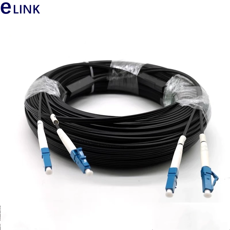 Outdoor Drop optic patch cord ​LC-LC 10m-500m singlemode FTTH Drop Fiber Optic Cable G652D jumper cable 2 Core 3 Steels 100m150m