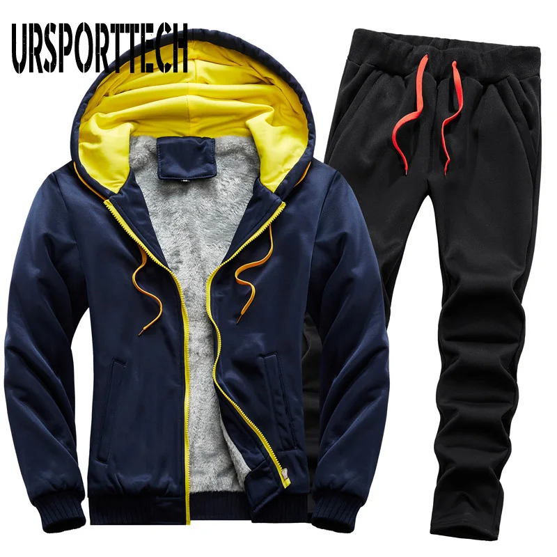 Winter Tracksuit Men Sets 2 Pieces Velvet Thick Men Sportswear Suit Outfits Zipper Coat+ Pants Joggers Sets Men Clothes Oversize