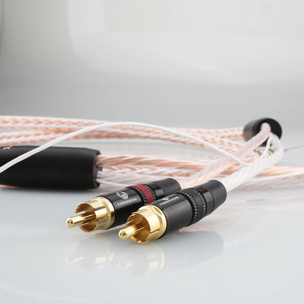 8TC 7N OCC PHONO Cable Single Copper 2RCA to 2RCA Grounding U Shopper Grounding Plug-in Audio Phono Tonearm Cables