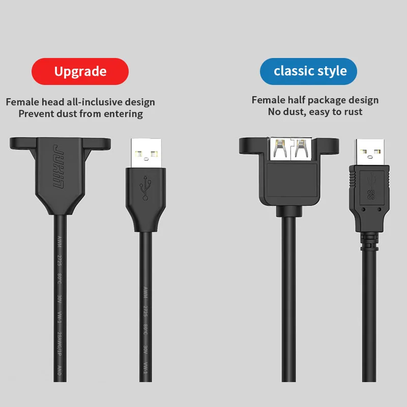 USB2.0 uzatma kablosu kulakları ile USB kablosu erkek kadın vida delikleri sabitleme USB küpe şasi dolap bölme