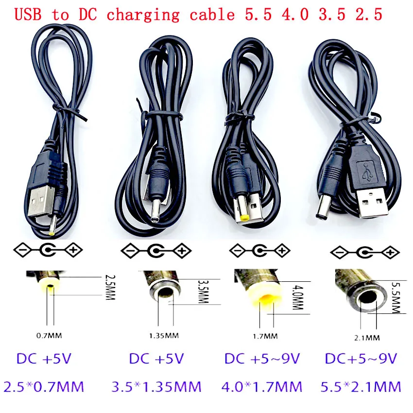 

10PCS/Lot USB Port To 2.5*0.7mm 3.5*1.35mm 4.0*1.7mm 5.5*2.1mm 5V DC Barrel Jack Power Cable