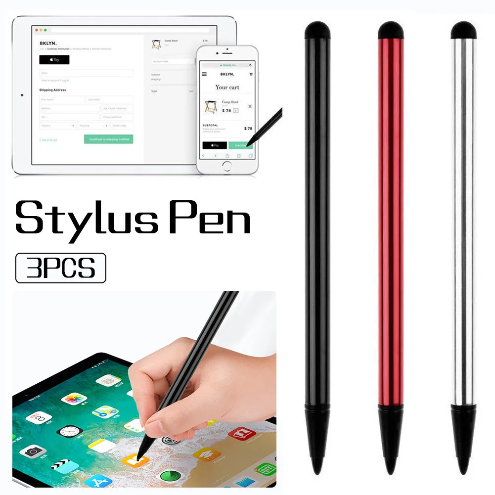 Dual Function 3PCS CanetaTouch Screen Pen For IPhone IPadSamsung Tablet PC Stylus Pen Smart Phone Pencil New