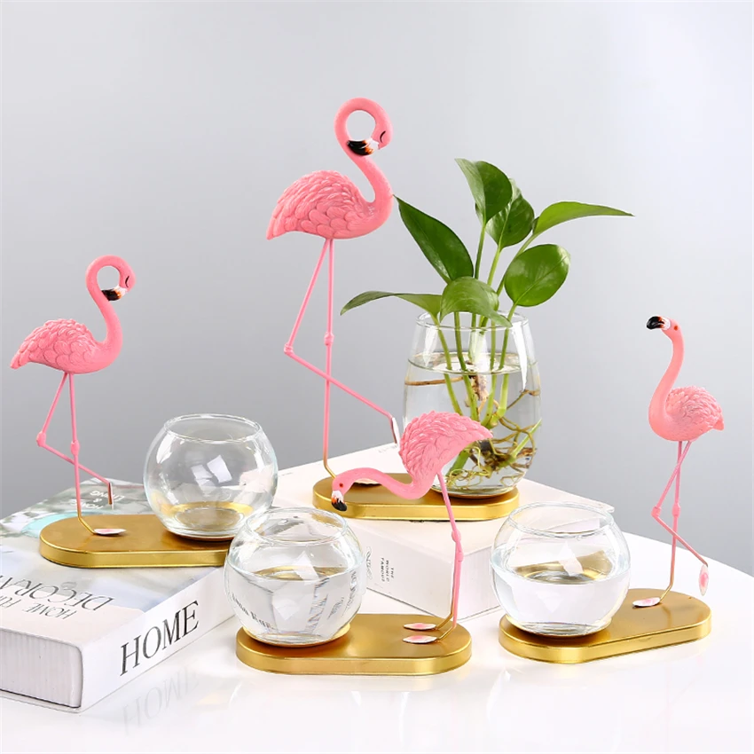 Creative Glass Vase Office Tabletop Flower Pot Cute Fish Tank Hydroponics Plants Clear Containers Flamingo Ornament Home Decor