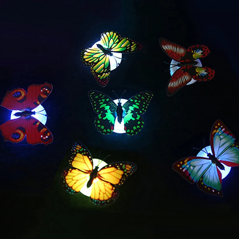 Colorful Luminous Butterfly LED Night Light Wedding Decorative Lamp Stickers Children Small Gifts TOYS game Battery Operated