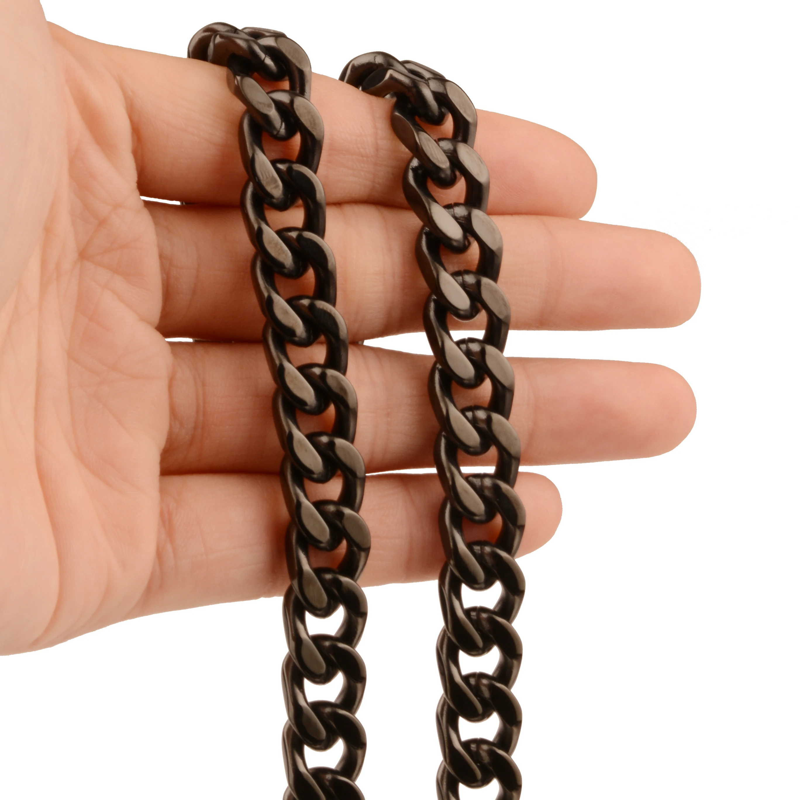 Granny Chic New Fashion 9/11/13/15mm Stainless Steel Miami Curb Cuban Chain Necklaces Mens Lock Clasp Black Punk jewelry