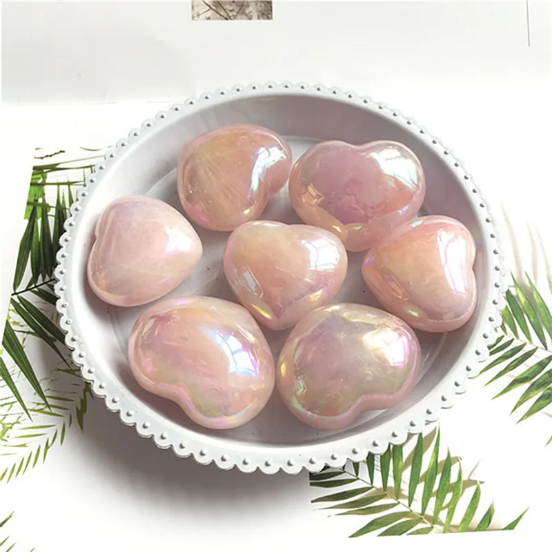 

Aura Rose Quartz Heart Natural Crystal Gemstones Healing Reiki Gems Stones Home Decoration