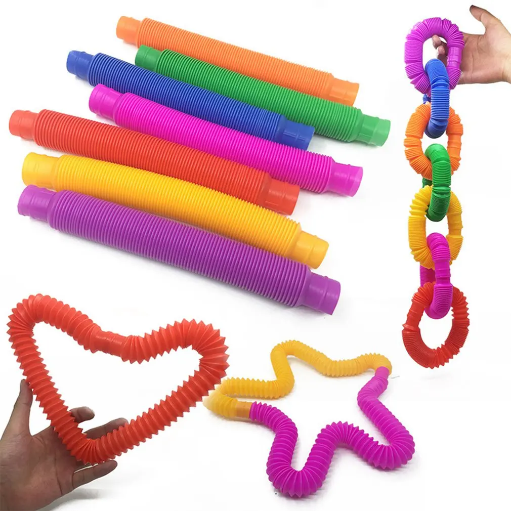 1pc Colorful Fidget Tube Toys For Children Sensory Stress Relief Toys Educational Funny Folding Plastic Tube Random Color